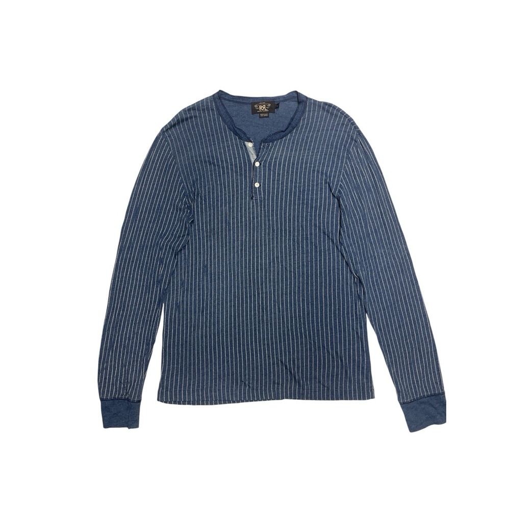 RRL by Ralph Lauren Indigo Striped Blue Jacquard Henley Size Large 100% cotton